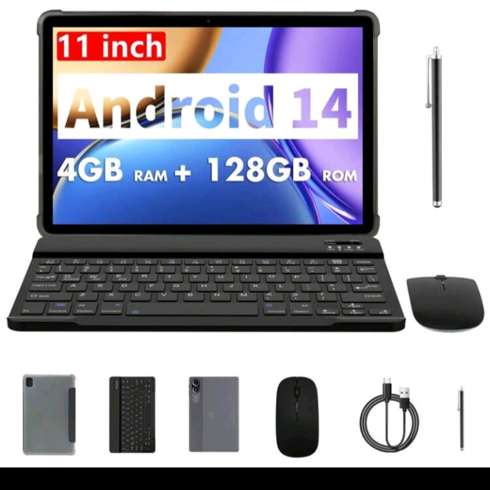 11 Inch Tron Pad Tab15 Android 14 Tablet with Keyboard and Mouse - Black